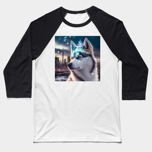 Shimmering Siberian Husky Baseball T-Shirt by Enchanted Reverie